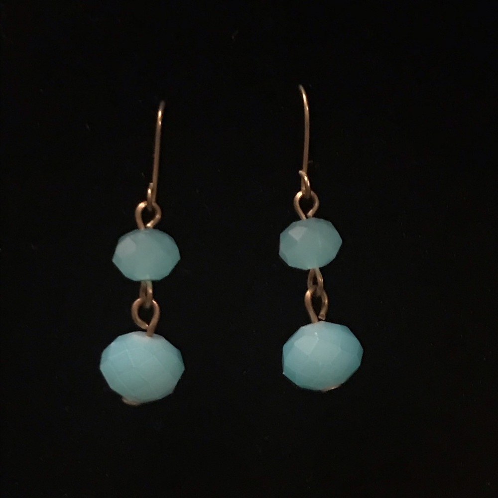 Opalescent Blue and Gold Tone Dangle Earrings NWOT